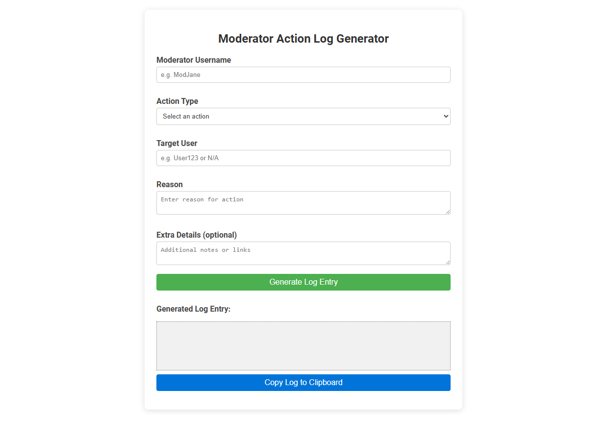 Free Online Tool for Moderator Action Log Generation