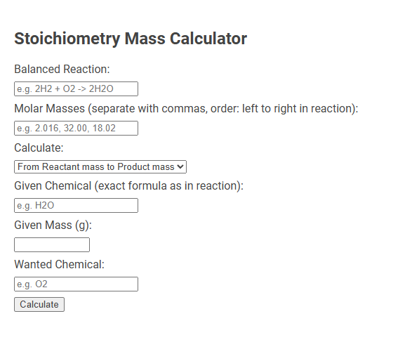 Free Online Tool for Reactant and Product Mass Calculation in Stoichiometry