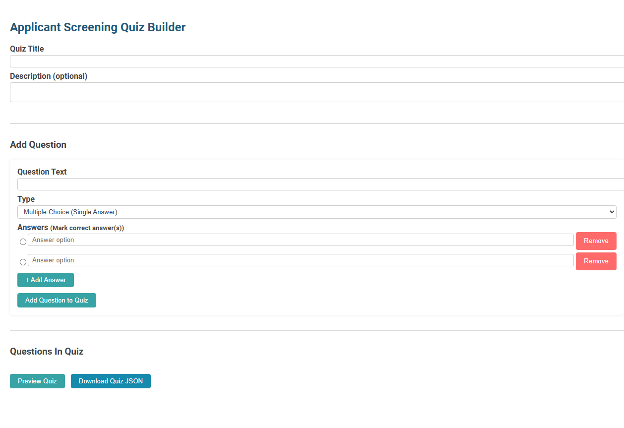 Free Online Tool for Streamlining Applicant Screening with Custom Quiz Builder