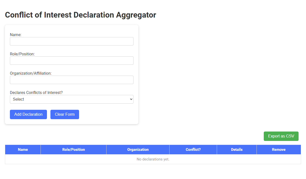 Free Online Tool for Aggregating Conflict of Interest Declarations in Auditing