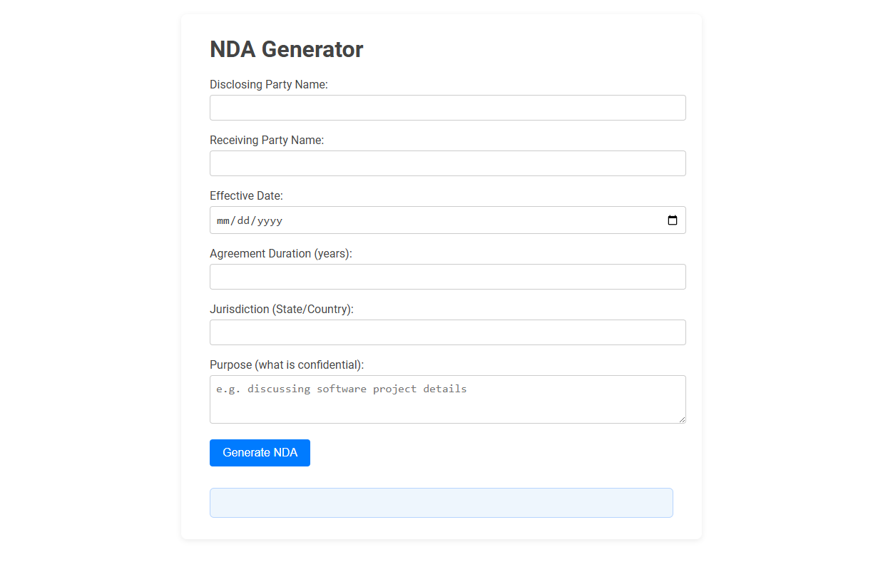 Free Online Tool for Effortless NDA (Non-Disclosure Agreement) Generation for Lawyers