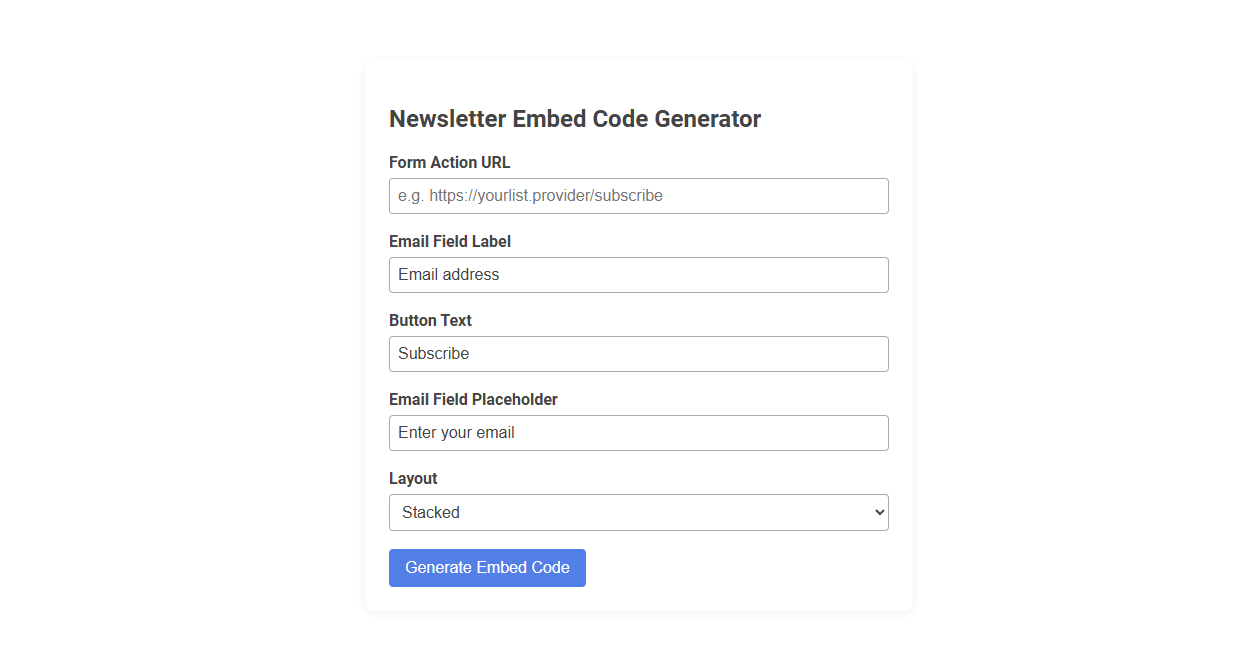 Free Online Tool for Generating Newsletter Embed Codes in Publisher Platforms