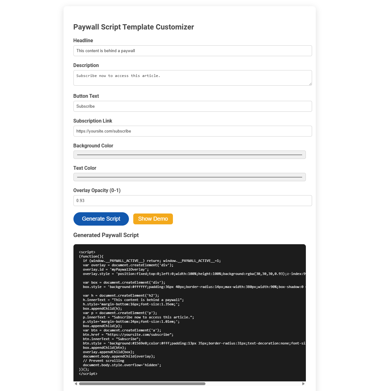 Paywall Script Template Customization Made Easy with a Free Online Tool