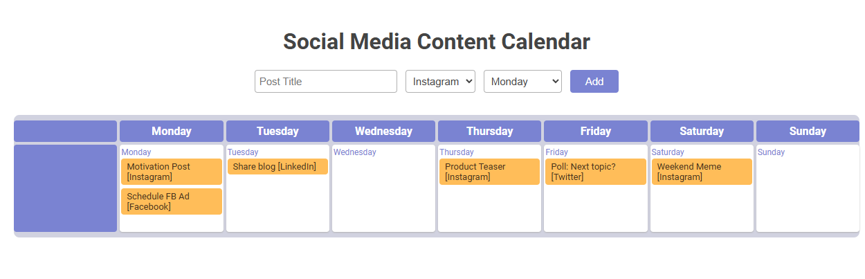 Free Online Tool for Effortless Social Media Content Calendar Management