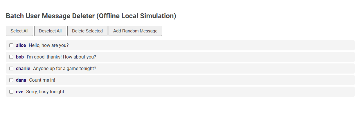 Free Online Tool for Batch User Message Deletion in Moderator Category (Offline Local Simulation)