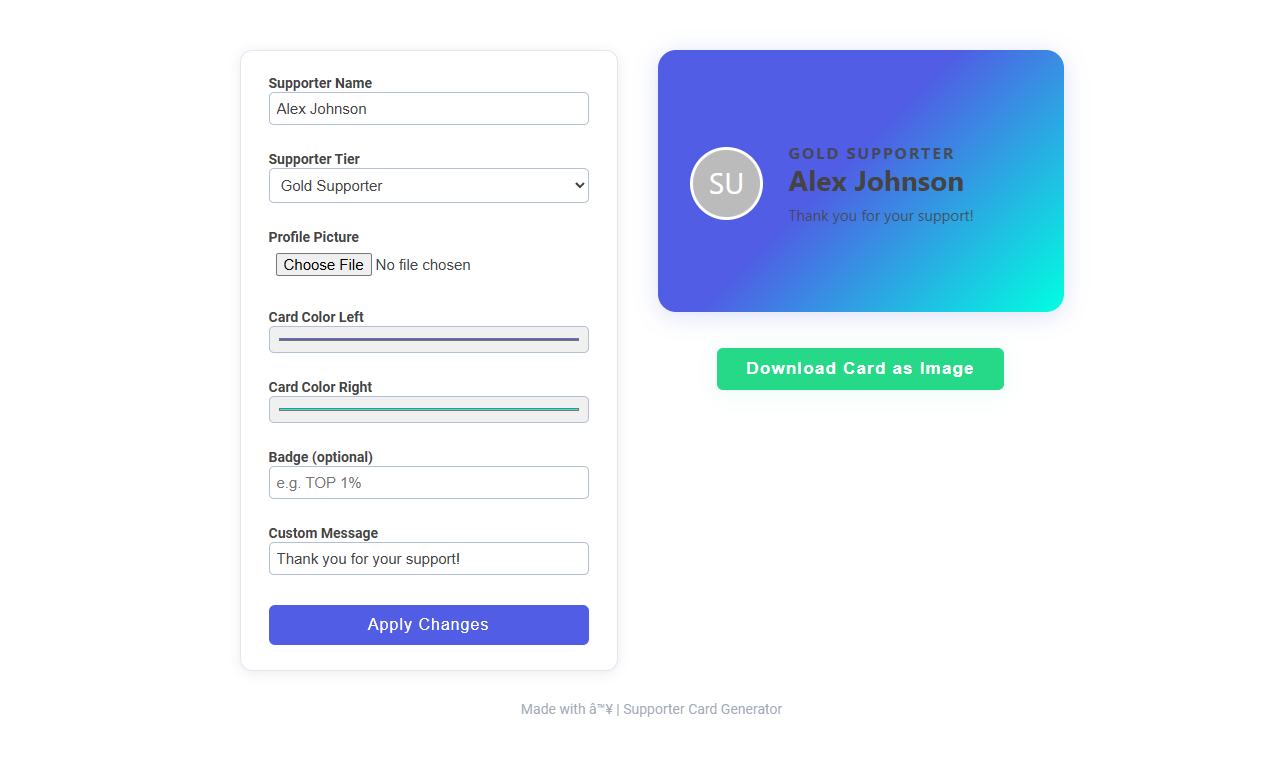 Free Online Tool for Creating Customizable Supporter Cards