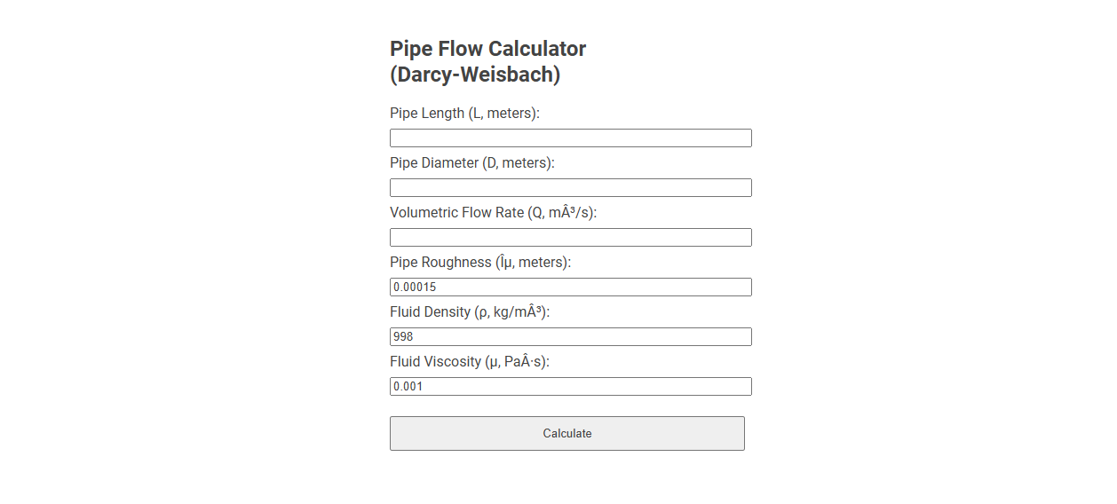 Pipe Flow Calculation with Free Online Tool Using the Darcy-Weisbach Equation