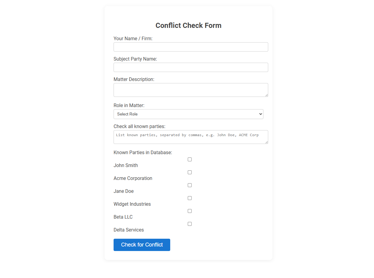 Free Online Tool for Lawyer Conflict Check Form Optimization