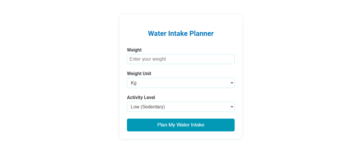 Free Online Tool for Personalized Water Intake Planning