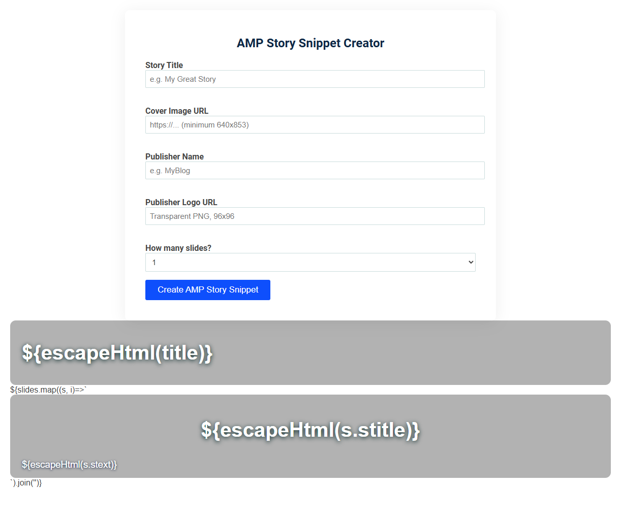Free Online Tool for Creating AMP Story Snippets in the Publisher Category