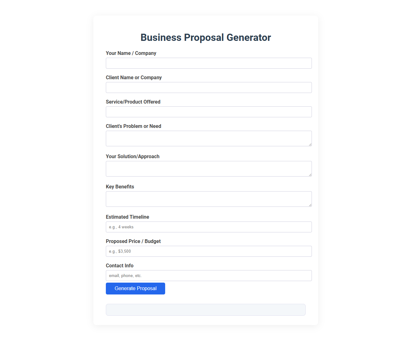 Free Online Tool for Effortless Business Proposal Generation in the Consultant Category