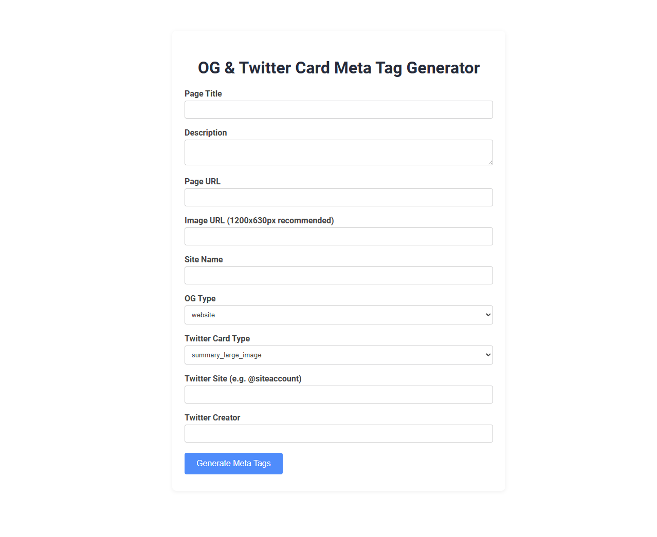 Boost Social Media Presence with a Free Online Tool for Open Graph and Twitter Card Meta Tag Generation