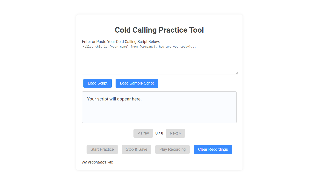 Free Online Tool for Script-Based Cold Calling Practice for Salespeople