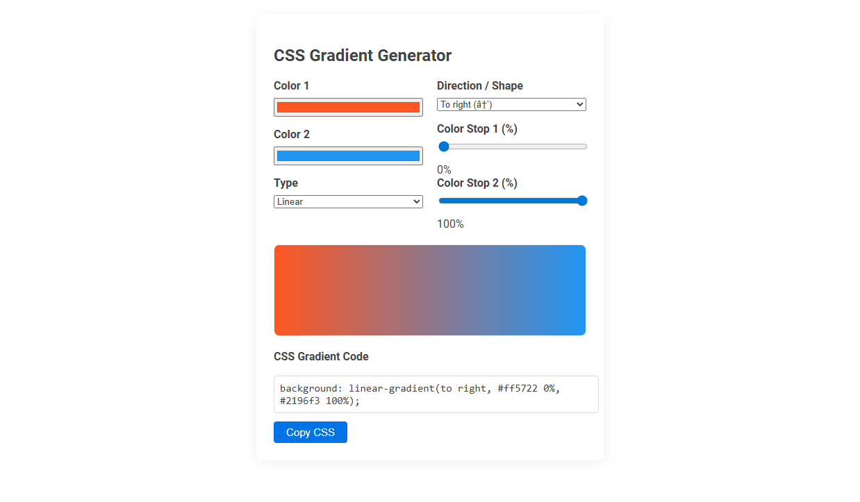 Free Online Tool for Effortless CSS Gradient Design and Customization