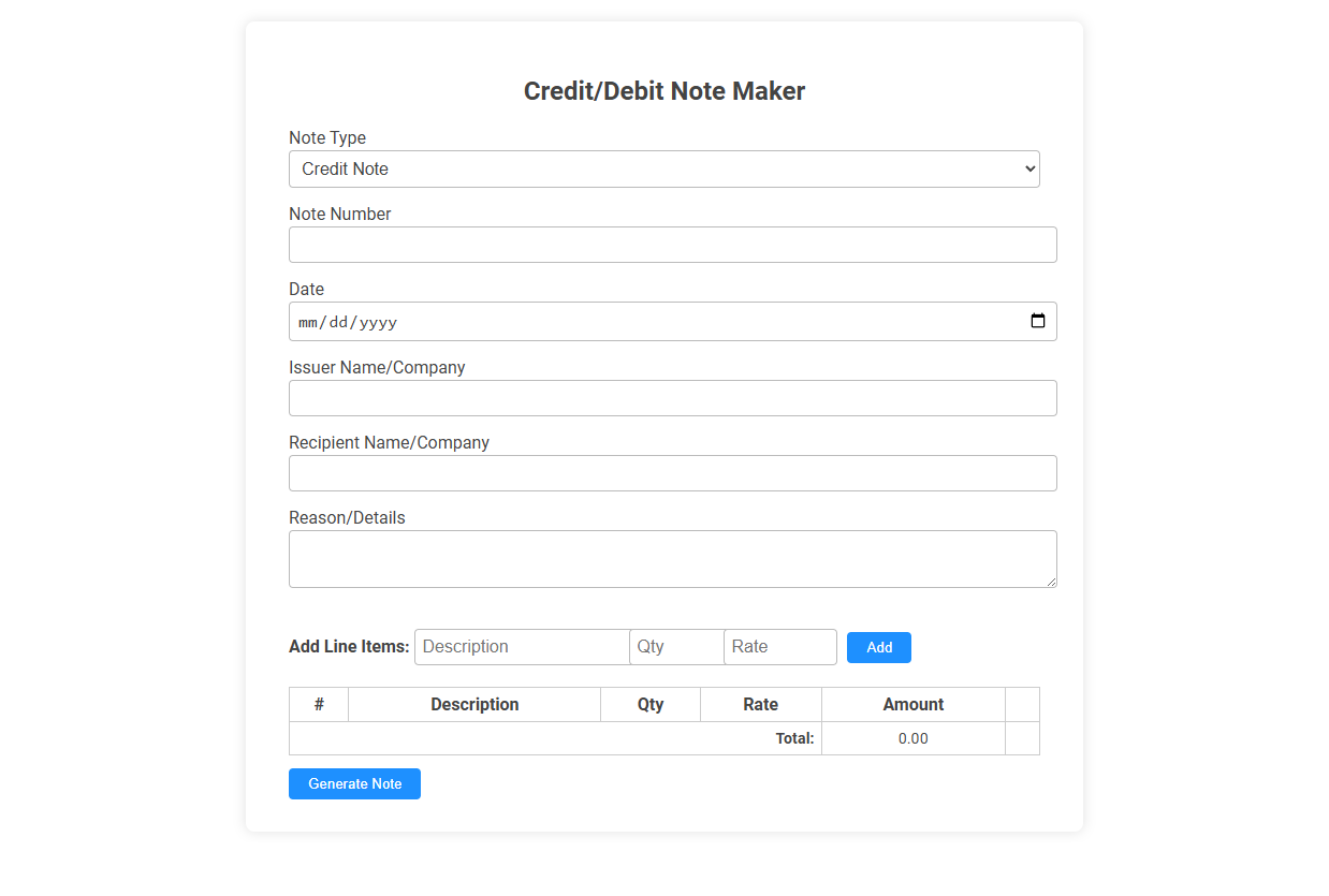 Free Online Tool for Creating Professional Credit and Debit Notes for Accountants