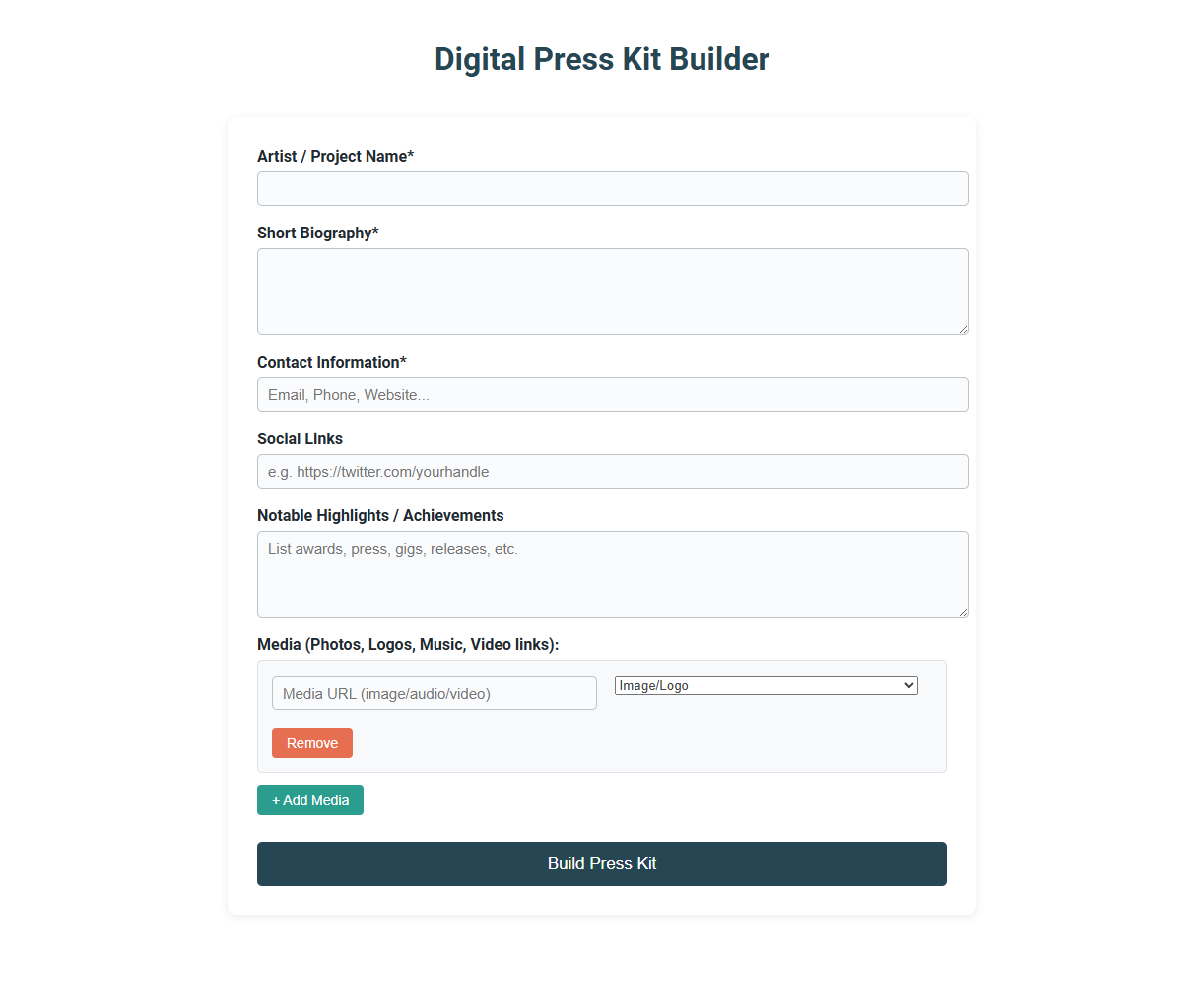 Free Online Tool for Creating Professional Digital Press Kits for Publicists