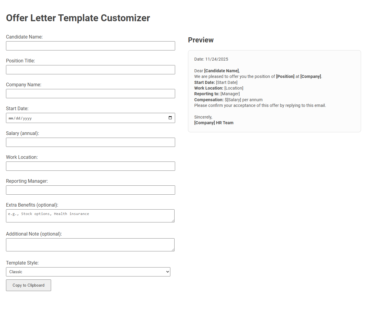 Free Online Tool for Customizing Offer Letter Templates in Recruitment
