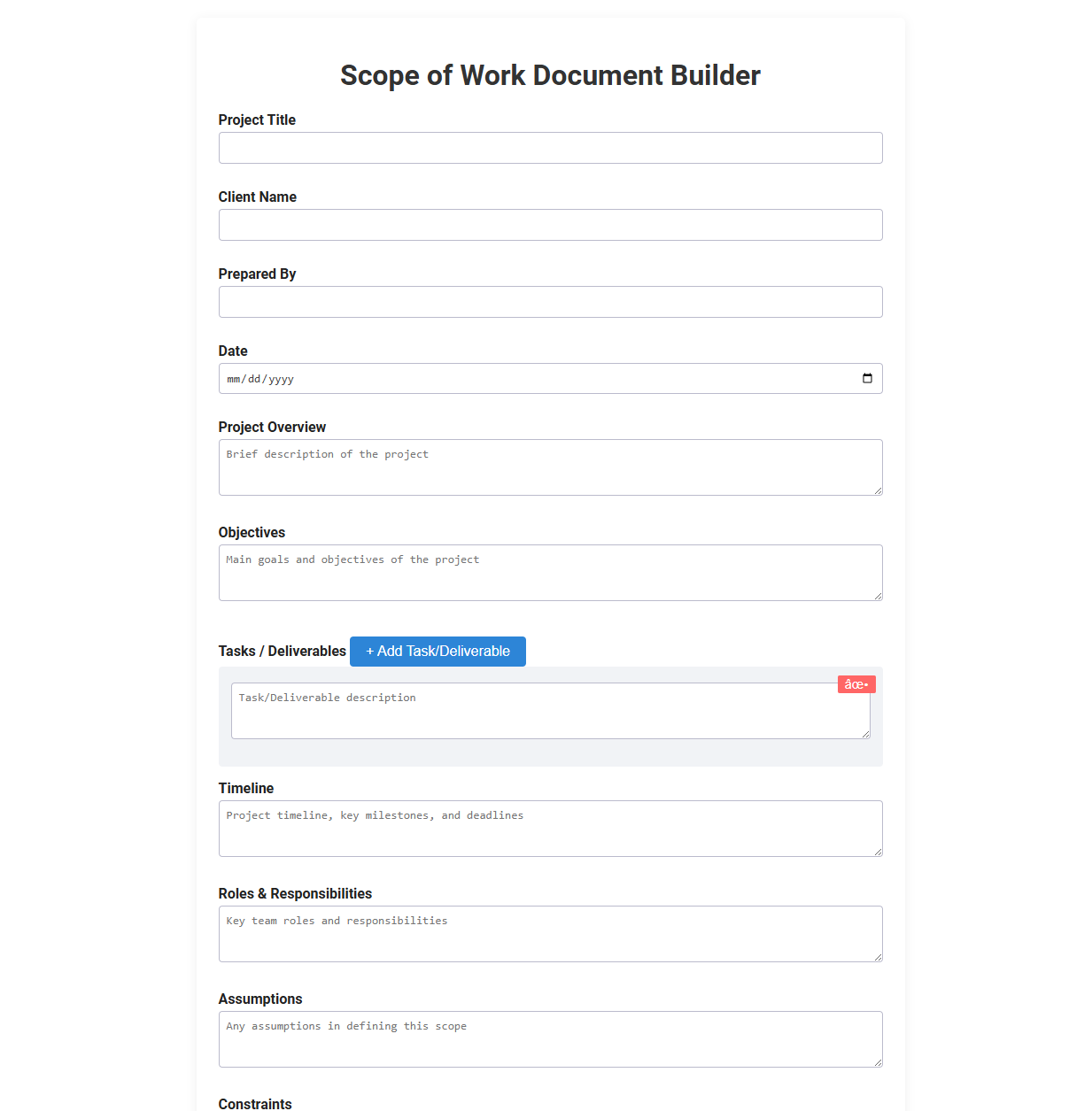 Free Online Tool for Effortless Scope of Work Document Creation in Consulting