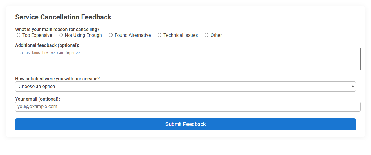 Free Online Tool for Collecting Service Cancellation Feedback from Customers